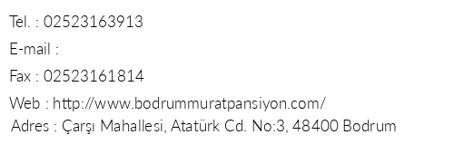 Bodrum Murat Pansiyon telefon numaralar, faks, e-mail, posta adresi ve iletiim bilgileri